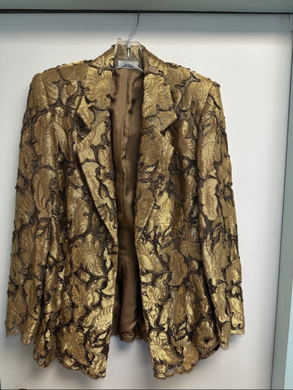 Gold Brocade Women's Blazer Jacket with Brown Embroidered Accents